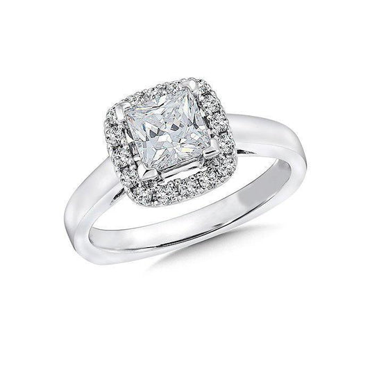 Halo Princess & Round 2.30 Carati Anello Con Naturale Diamanti In Oro Bianco 14K