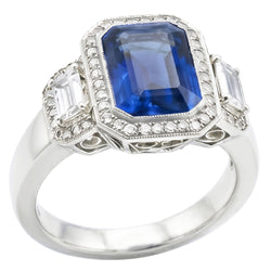 Halo Radiant Zaffiro Anello Milgrain Shank Baguette Diamanti Naturali Autentici ( non creati in laboratorio ) 4 Carati