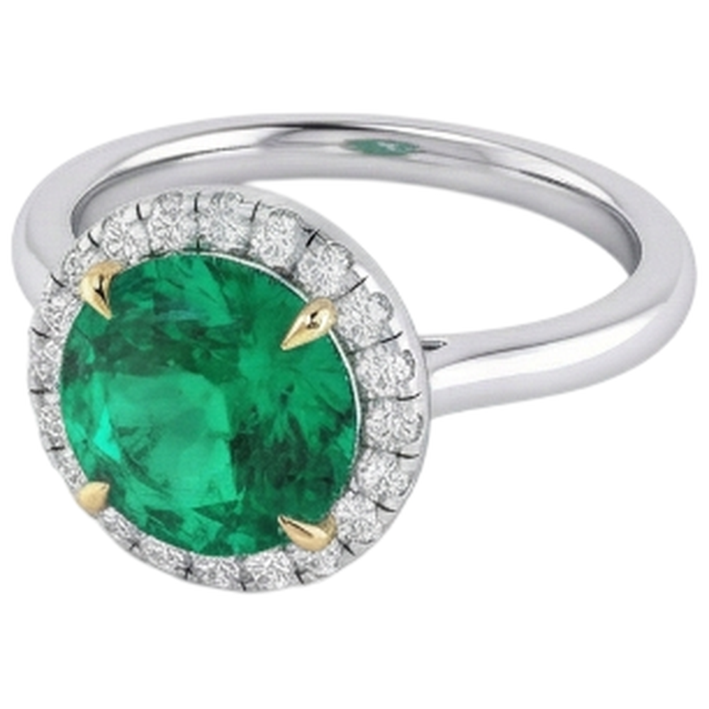 Smeraldo Fine Anello Pietra Colorata 4 carati Oro Bicolore 14K – vista laterale