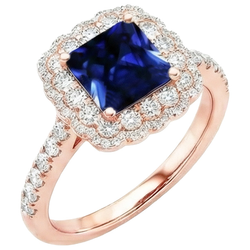Halo Round Diamond Ring Flower Style Princess Blue Sapphire 7 carati