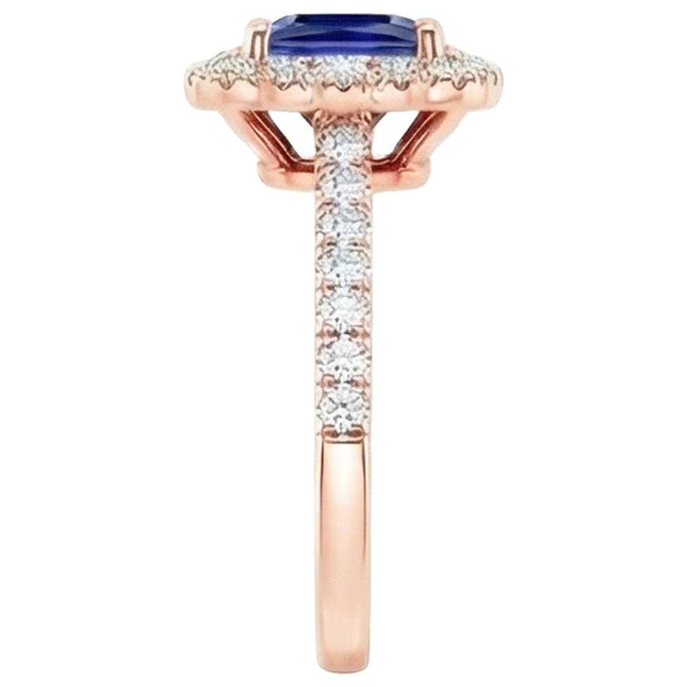 Halo Round Diamond Ring Flower Style Princess Blue Sapphire 7 carati