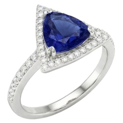 Halo Round Diamond Ring Trillion Sapphires 1,50 carati Gioielli da donna con oro bianco 14K