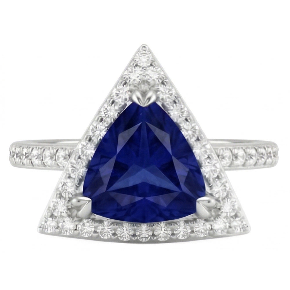 Halo Round Diamond Ring Trillion Sapphires 1,50 carati Gioielli da donna con oro bianco 14K