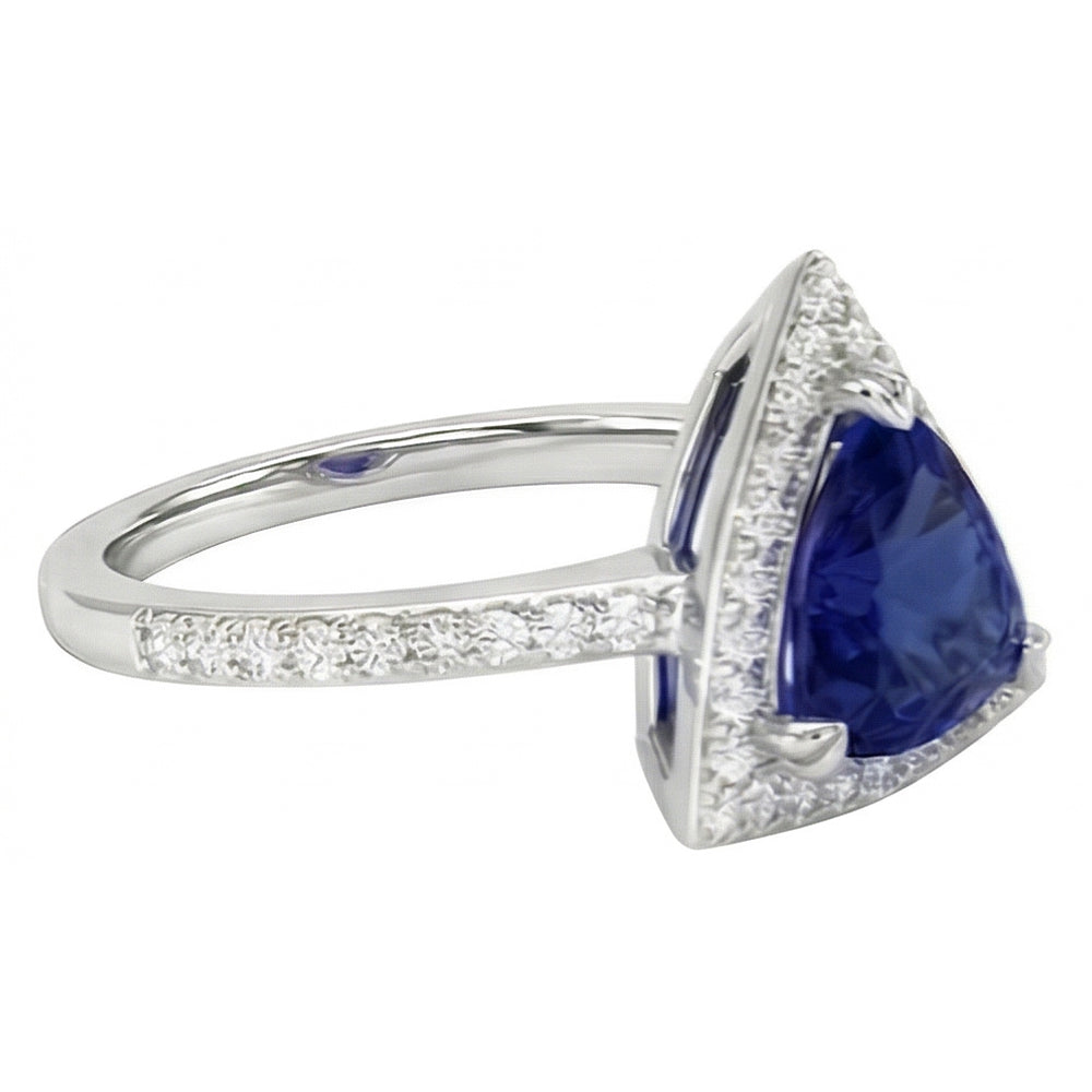 Halo Round Diamond Ring Trillion Sapphires 1,50 carati Gioielli da donna con oro bianco 14K
