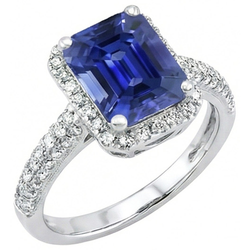 Halo Sapphire Anello Di Fidanzamento Doppia Fila Pave Di Diamanti Naturali Autentici ( non creati in laboratorio ) 4 Carati