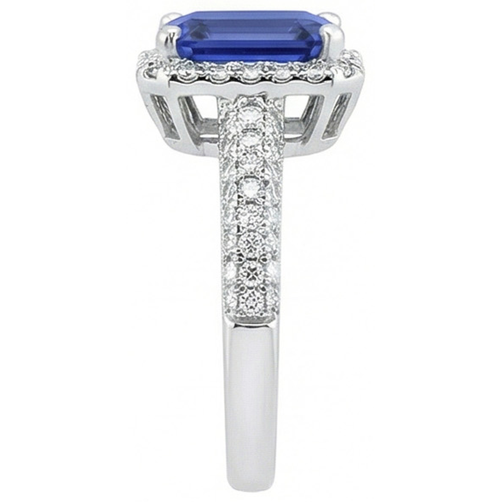 Halo Sapphire Anello Di Fidanzamento Doppia Fila Pave Di Diamanti Naturali Autentici ( non creati in laboratorio ) 4 Carati
