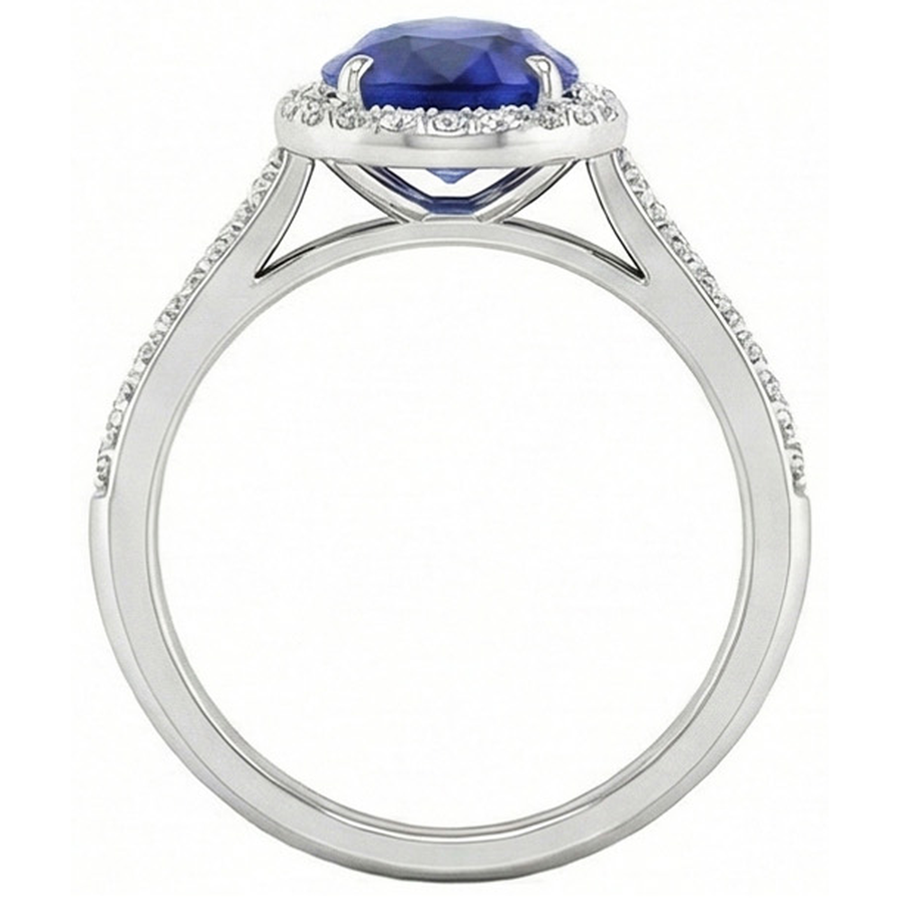 Anello Pietra Colorata Oro Bianco 14K con Zaffiro Blu – vista profilo