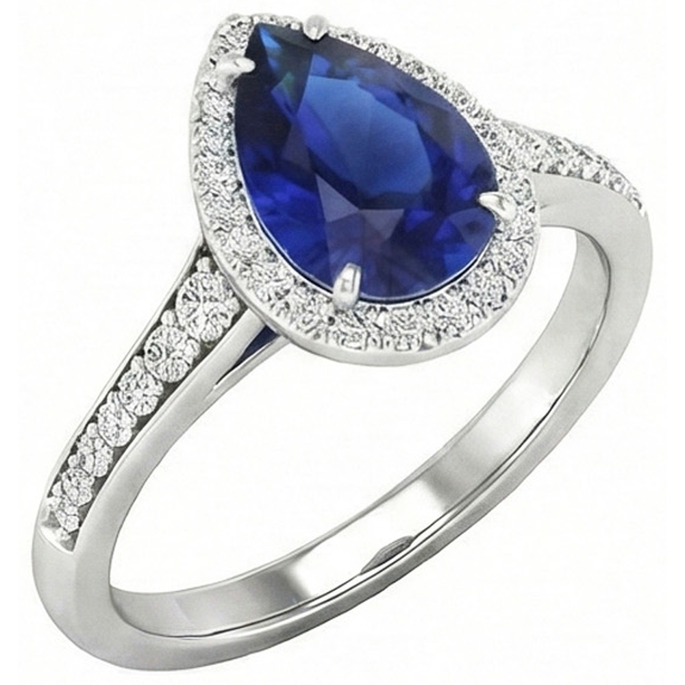 Anello Pietra Colorata Oro Bianco 14K con Zaffiro Blu – vista laterale