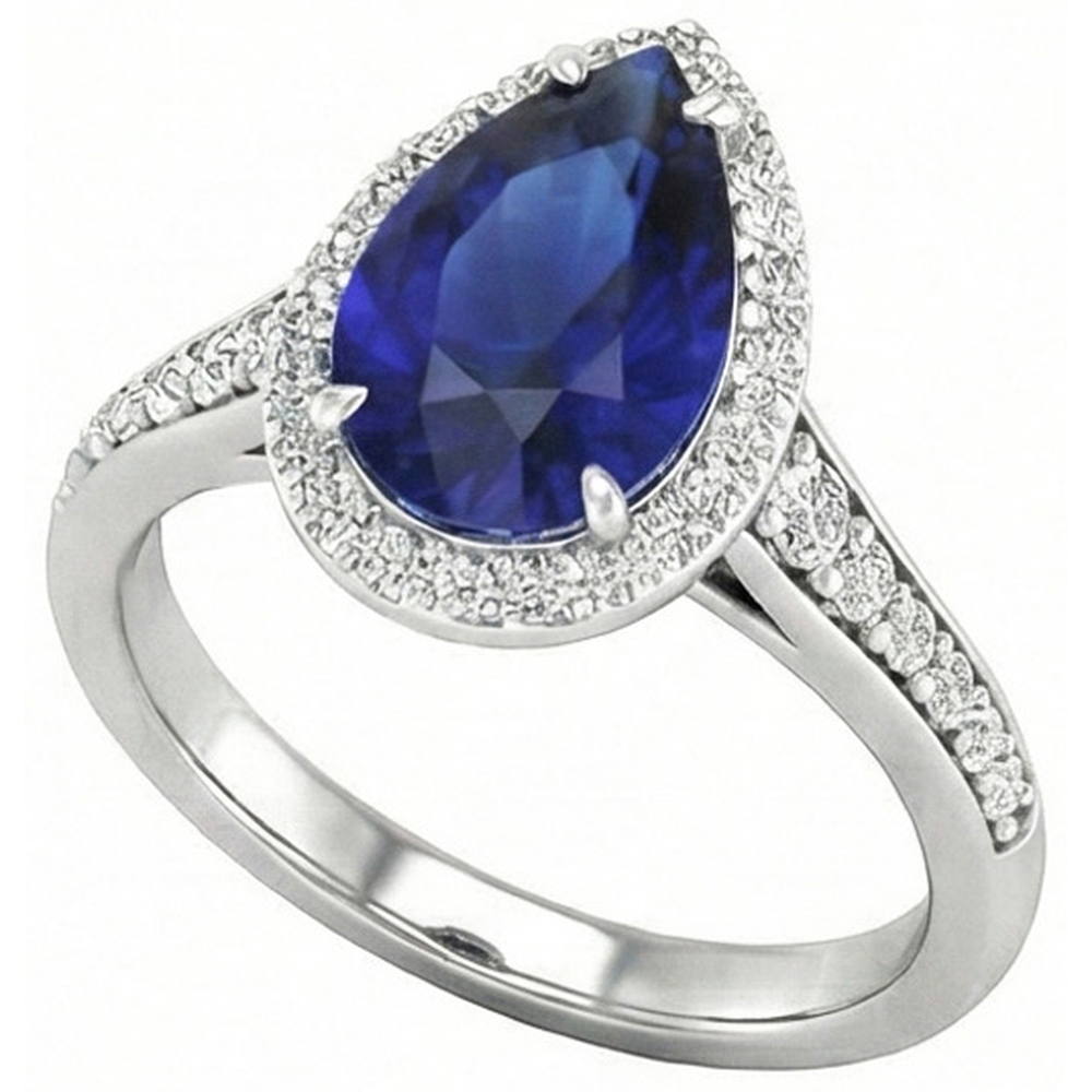 Zaffiro Blu Anello Pietra Colorata 2,50 carati Oro Bianco 14K – vista principale