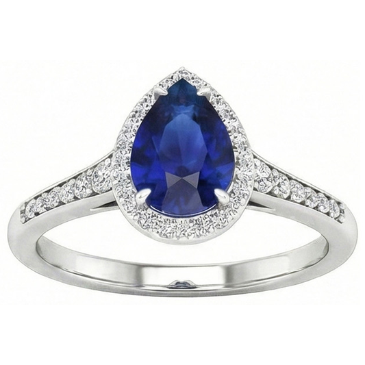 Zaffiro Blu Anello Pietra Colorata 2,50 carati Oro Bianco 14K – vista frontale
