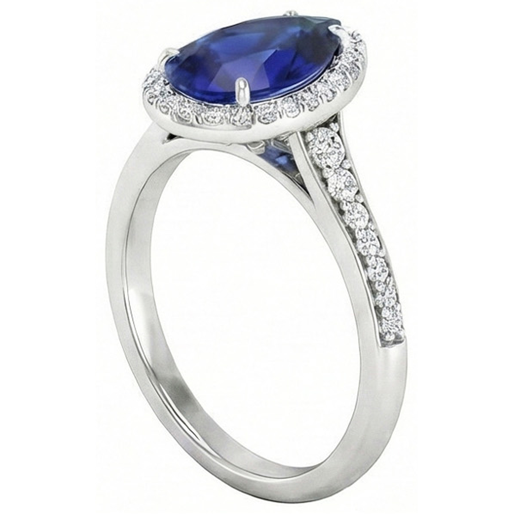 Zaffiro Blu Anello Pietra Colorata 2,50 carati Oro Bianco 14K – vista angolare