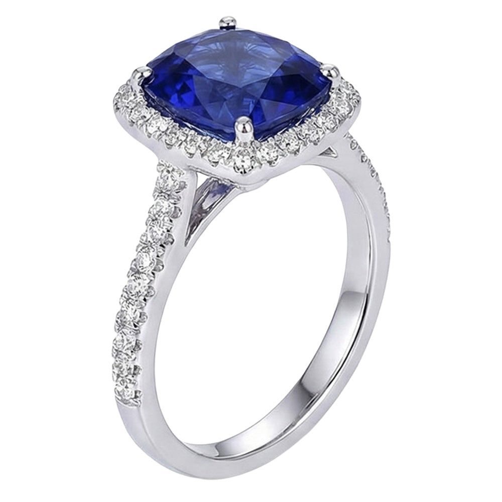 Anello con Pietra Preziosa Oro Bianco 14K con Zaffiro Blu Reale – vista angolare