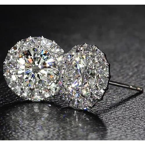 Halo Style Genuino Diamond Stud Orecchino 6 Carati Oro Bianco 14K Gioielli