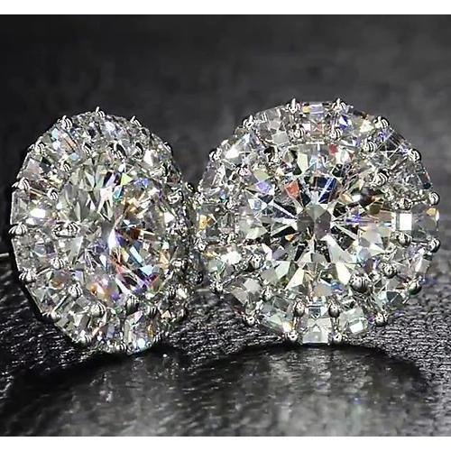 Halo Style Genuino Diamond Stud Orecchino 6 Carati Oro Bianco 14K Gioielli