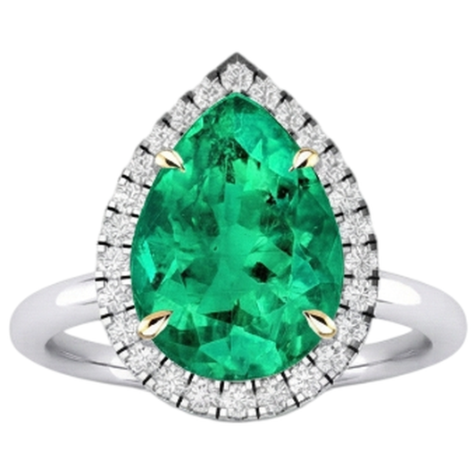 Smeraldo Fine Anello con Pietra Preziosa 3-carati Oro 14 Carati Bicolore – vista frontale