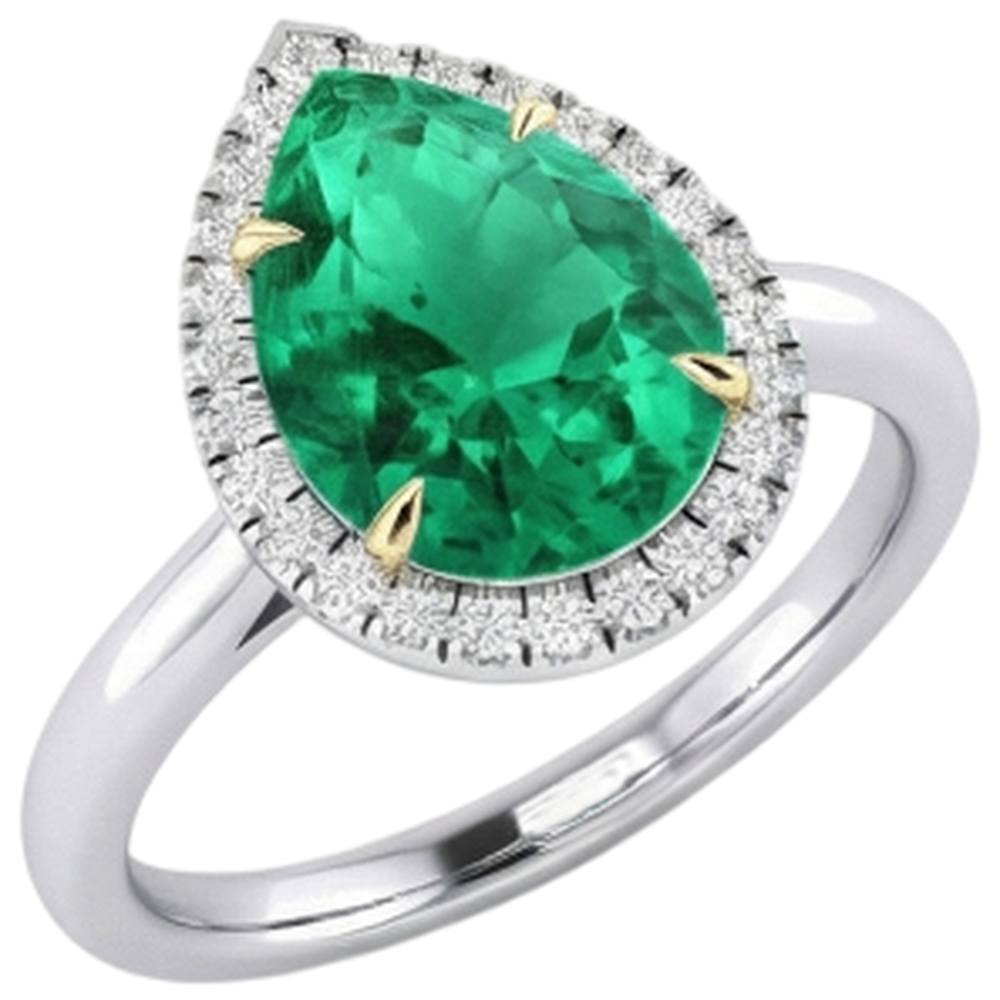 Smeraldo Fine Anello con Pietra Preziosa 3-carati Oro 14 Carati Bicolore – vista laterale