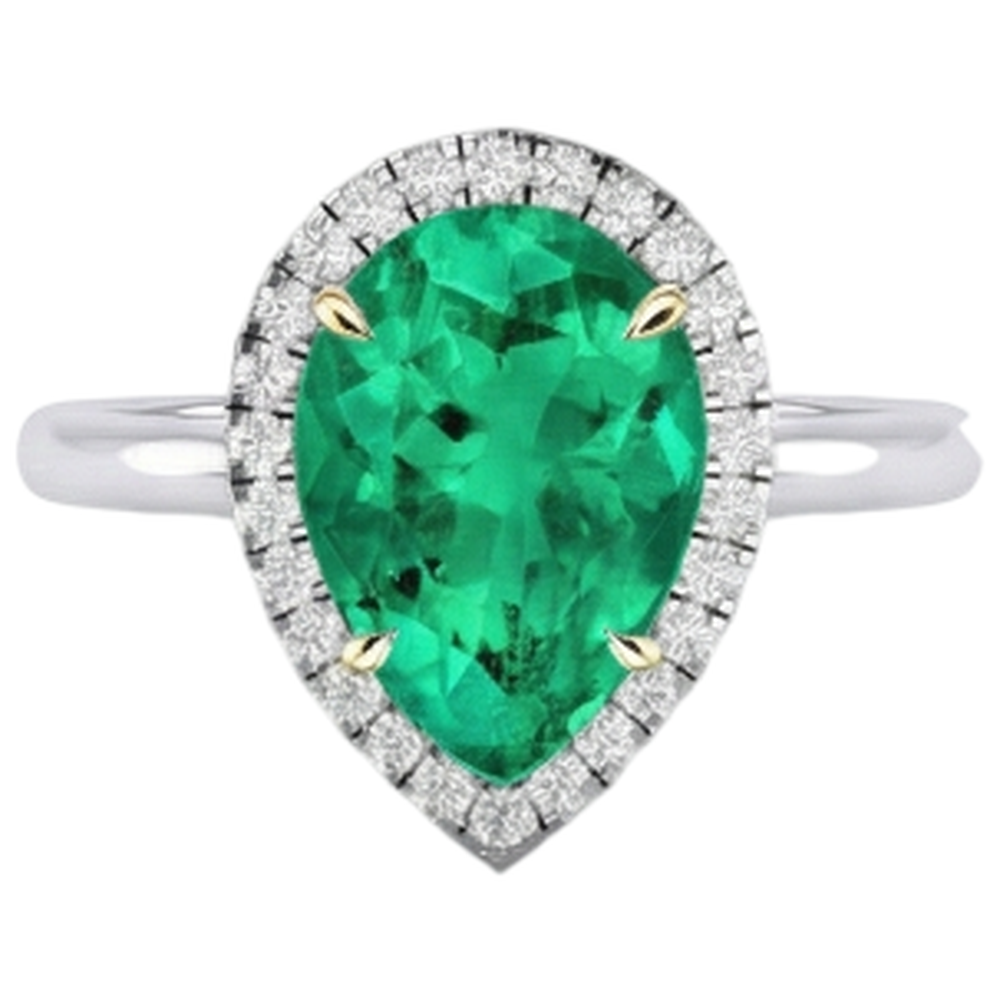 Anello con Pietra Preziosa Oro 14 Carati Bicolore con Smeraldo Fine – vista angolare