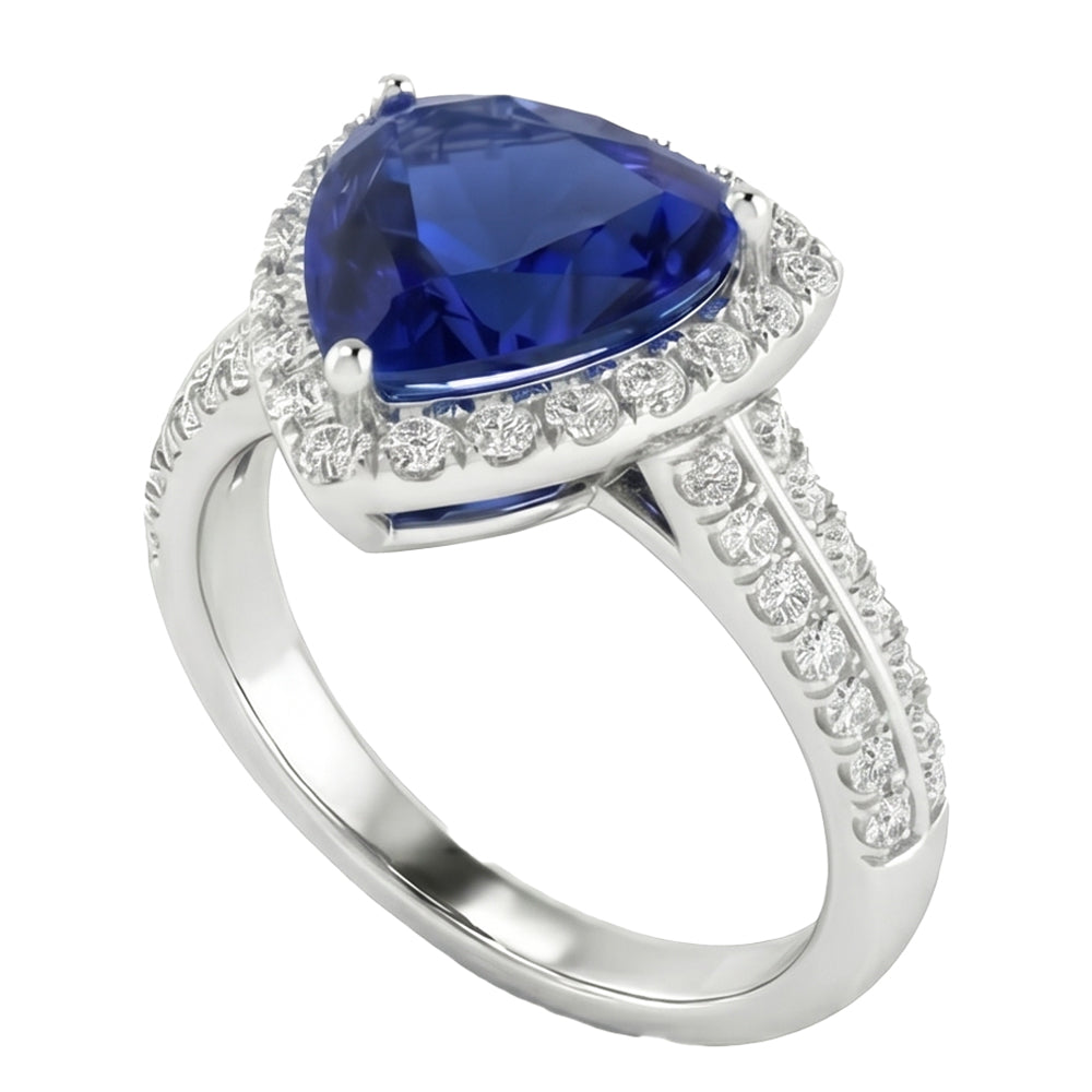 Halo Trillion Anello con zaffiro dello Sri Lanka 3 carati con diamanti in oro gioielli