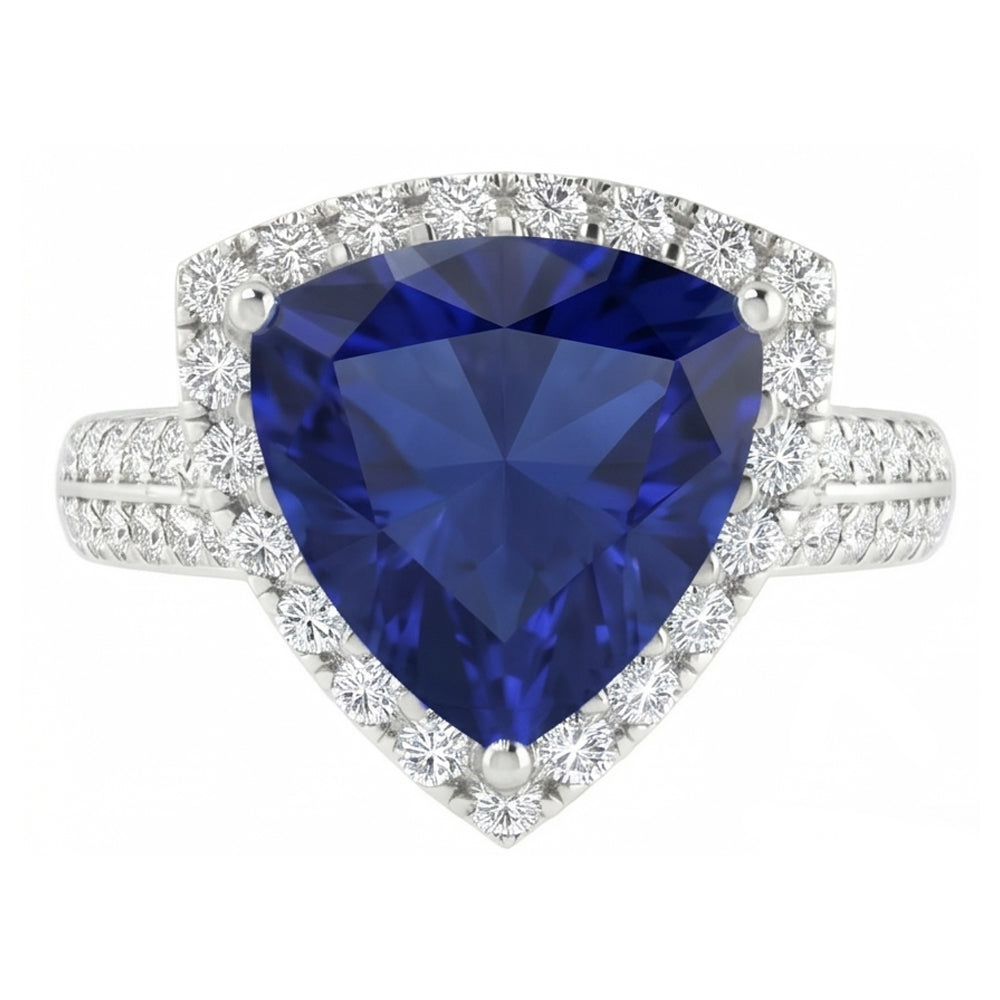 Halo Trillion Anello con zaffiro dello Sri Lanka 3 carati con diamanti in oro gioielli