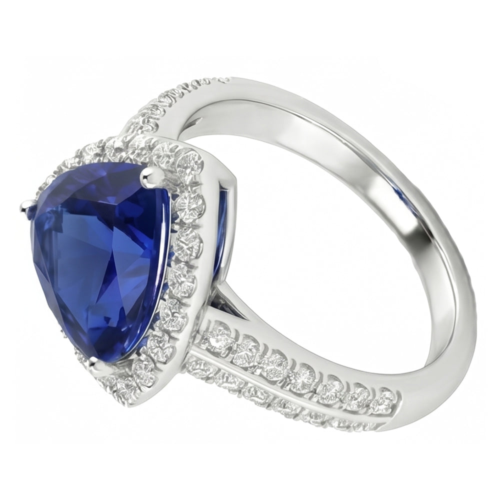 Halo Trillion Anello con zaffiro dello Sri Lanka 3 carati con diamanti in oro gioielli
