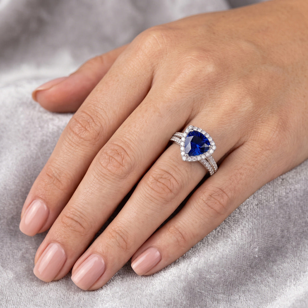 Halo Trillion Anello con zaffiro dello Sri Lanka 3 carati con diamanti in oro gioielli