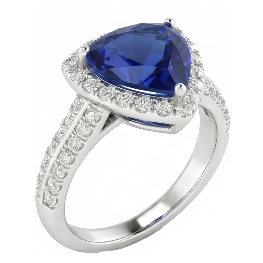 Halo Trillion Anello con zaffiro dello Sri Lanka 3 carati con diamanti in oro gioielli