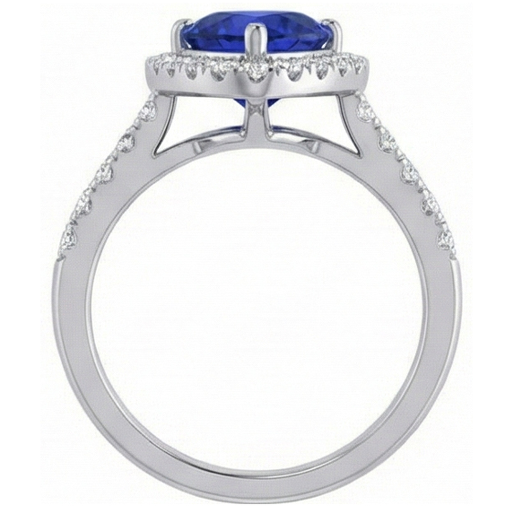 Halo Trillion Diamond Deep Blue Sapphire Ring 2 carati e gioielli in oro bianco 14K