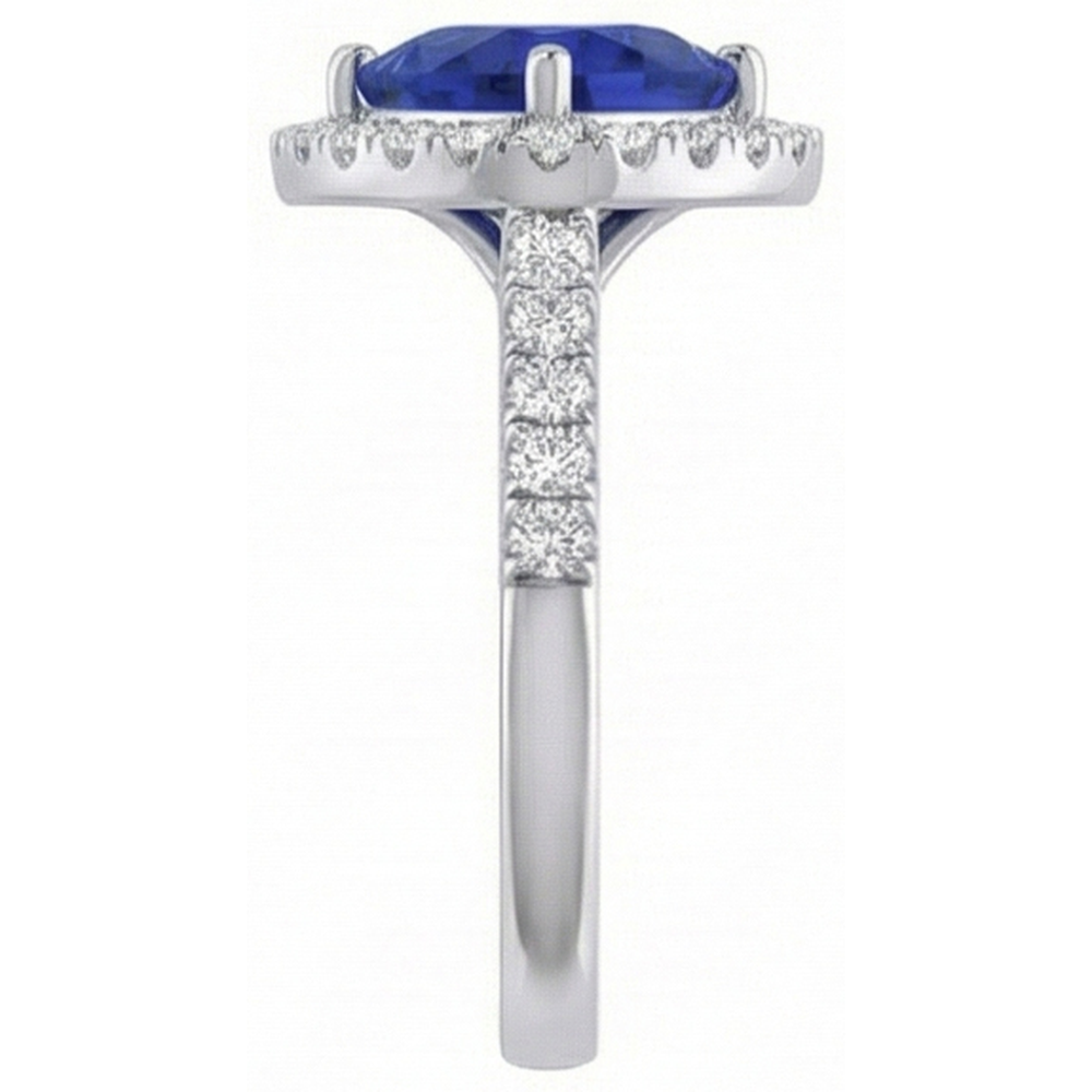 Halo Trillion Diamond Deep Blue Sapphire Ring 2 carati e gioielli in oro bianco 14K