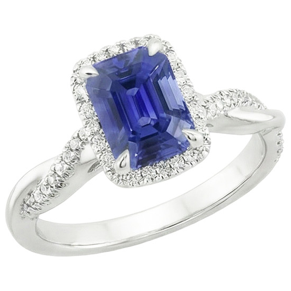 Halo Twist Ring Style Smeraldo Ceylon Zaffiro e Diamanti 4.25 Carati