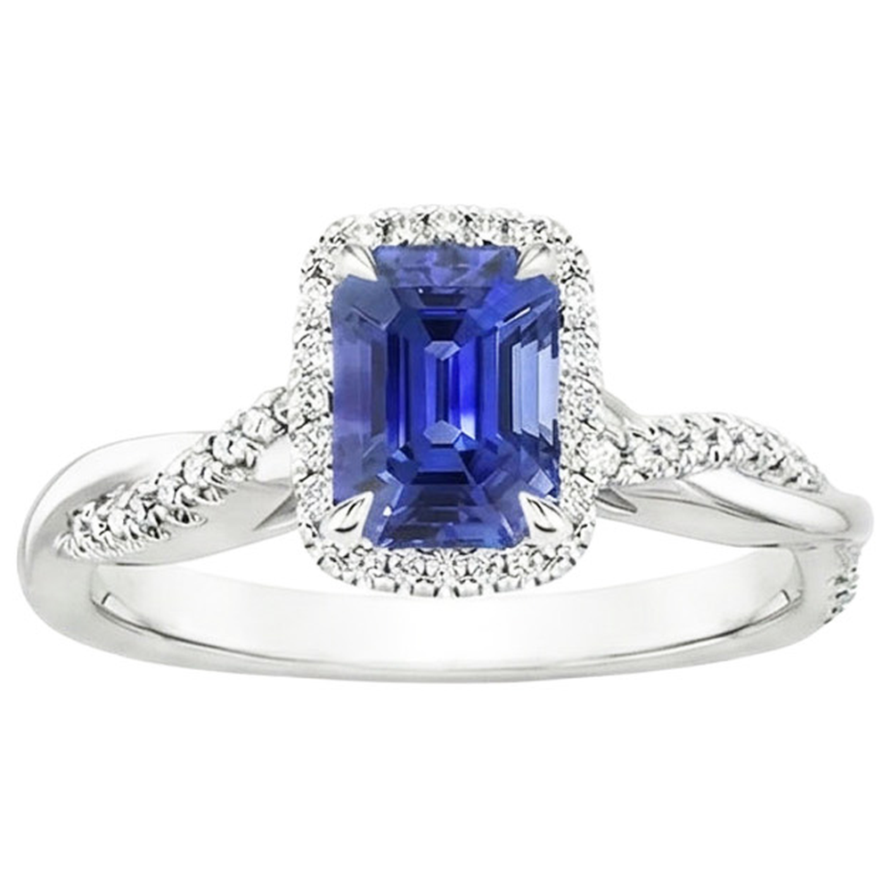 Halo Twist Ring Style Smeraldo Ceylon Zaffiro e Diamanti 4.25 Carati