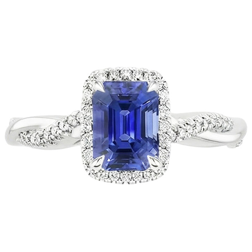 Halo Twist Ring Style Smeraldo Ceylon Zaffiro e Diamanti 4.25 Carati