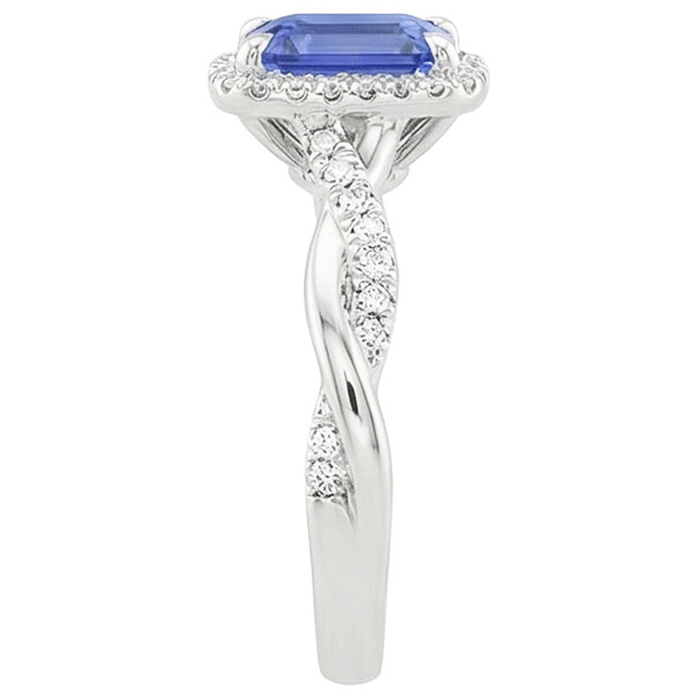 Halo Twist Ring Style Smeraldo Ceylon Zaffiro e Diamanti 4.25 Carati