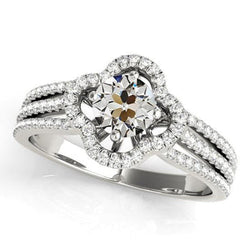 Halo vecchio minatore Diamante Ring Flower Style Gold Gambo diviso 3,50 carati