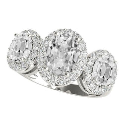 Halo 3 Stone Style Anello Ovale Con Vero Diamanti A Taglio Antico 9,50 Carati In Oro Bianco