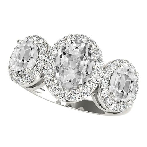 Halo 3 Stone Style Anello Ovale Con Vero Diamanti A Taglio Antico 9,50 Carati In Oro Bianco