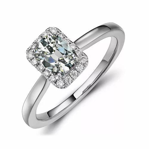 Halo Anello Di Fidanzamento Ovale Con Naturale Diamanti A Taglio Antico, Gioielli Da Donna In Oro 3 Carati