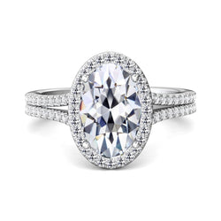 Halo Anello Di Fidanzamento Ovale Vecchio Miniera Taglio Genuino Diamante Gambo Diviso 8 Carati