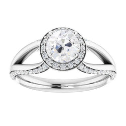 Halo Anello Rotondo Con Naturale Diamanti Taglio Antico Con Accenti A Gambo Diviso 5 Carati