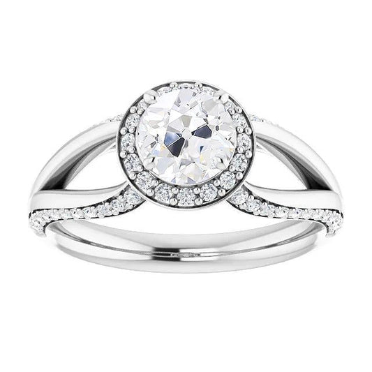 Halo Anello Rotondo Con Naturale Diamanti Taglio Antico Con Accenti A Gambo Diviso 5 Carati