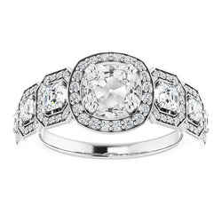 Halo Anniversary Anello Cuscino Vecchio Minatore Genuino Diamante 9.75 Carati Oro Bianco