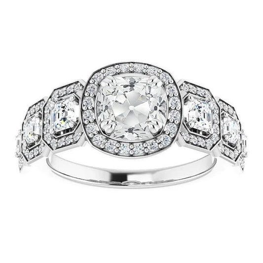 Halo Anniversary Anello Cuscino Vecchio Minatore Genuino Diamante 9.75 Carati Oro Bianco