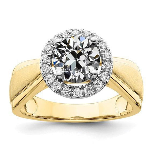 Halo Anniversary Ring Il Giro Vecchio Taglio Vero Diamante Con Gambo Affusolato 3,50 Carati