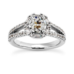 Halo Baguette E Anello Rotondo Con Genuino Diamante Taglio Vecchio Gambo Diviso 5.50 Carati