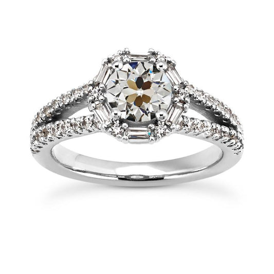 Halo Baguette E Anello Rotondo Con Genuino Diamante Taglio Vecchio Gambo Diviso 5.50 Carati