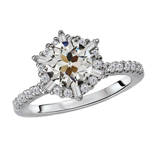 Diamante Fine Cuscino Antico Anello Halo in Oro 14 Carati Bianco – vista principale