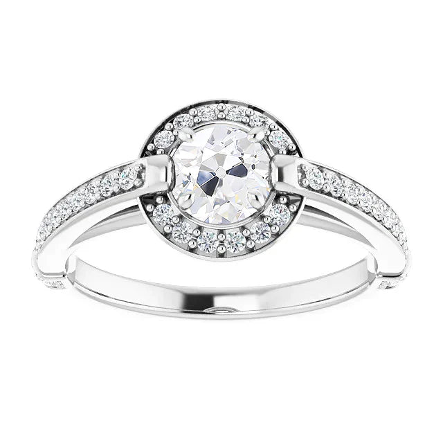 Diamante Cuscino Antico Anello di Fidanzamento Halo in Oro Bianco 14K – vista principale