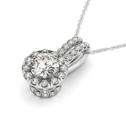 Halo Collana Pendente Con 2 Vero Diamanti Tondi Carati Senza Catena In Oro Bianco 14K