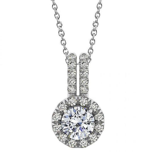 Halo Collana Pendente Con 2 Vero Diamanti Tondi Carati Senza Catena In Oro Bianco 14K