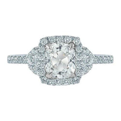 Halo Cushion Old Cut Round Vero Diamond Ring 3.25 Carati Oro Bianco 14K