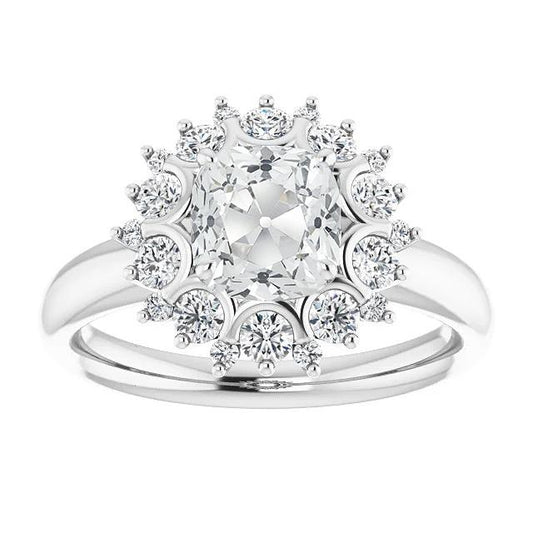 Halo Cushion Vecchio Minatore Genuino Diamante Ring Flower Style 7,50 Carati Gioielli